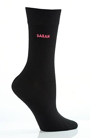 Ladies 1 Pair SockShop Individual Names Black Embroidered Socks Sarah