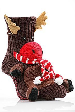 Kids 1 Pair SockShop Hand Knit Rudolph Slipper Sock