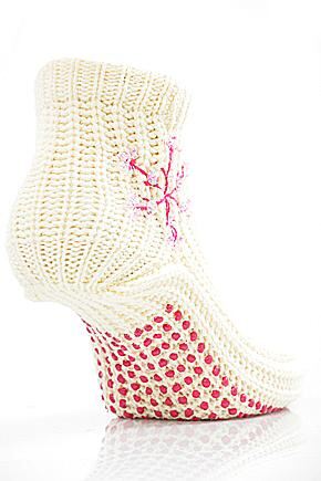 Girls 1 Pair SockShop Sequin Snowflake Chunky Knit Slipper Sock