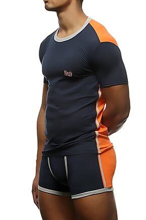 Mens D&G Underwear Team Spirit Round Neck T Shirt 50% OFF Blue-Orange Large