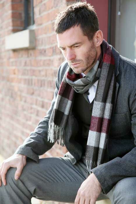 Mens Fraas Cashmink Check Scarf In 3 Colours Grey - Black
