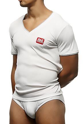 Mens D&G Underwear Double Band Active V Neck T Shirt 50% OFF Blue Medium