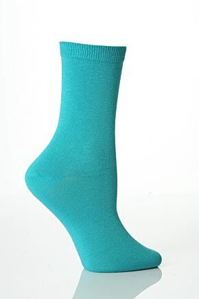 Ladies 1 Pair Levante Plain Organic Cotton Comfort Top Crew Socks In 7 Colours Seagreen