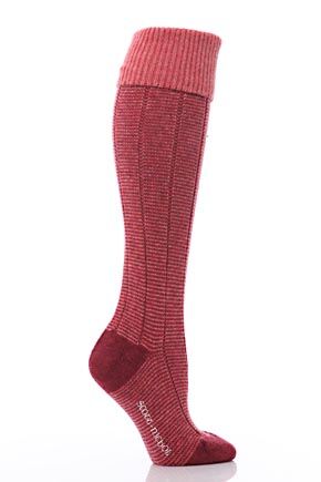 Ladies 1 Pair Scott Nichol Shetland Wool Feeder Stripe Shooting Socks In 7 Colours Rosebud