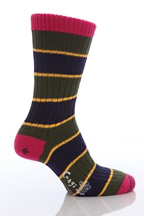 Mens 1 Pair Corgi 100% Cotton Triple Stripe Socks In 3 Multi Colours Navy M
