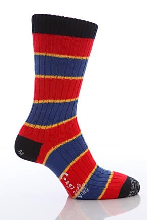 Mens 1 Pair Corgi 100% Cotton Triple Stripe Socks In 2 Multi Colours Navy M
