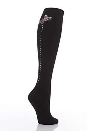 Ladies 1 Pair Elle Diamante Motif Knee Highs In 3 Designs Black HO
