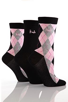 Ladies 3 Pair Pringle Rachael Argyle Bamboo Socks In 5 Colours Navy