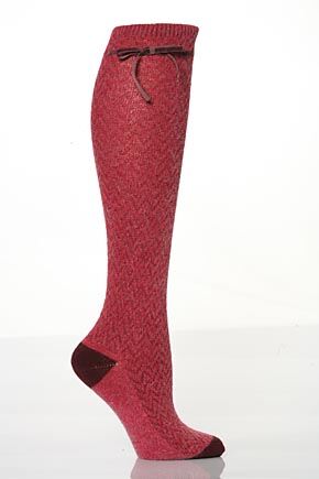 Ladies 1 Pair Levante Angora Chevron Patterned Knee High Socks With Velvet Ribbon Detail 33 OFF Fraise