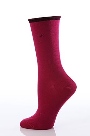 Ladies 1 Pair Calvin Klein Tipped Logo Roll Top Crew Sock Rapture