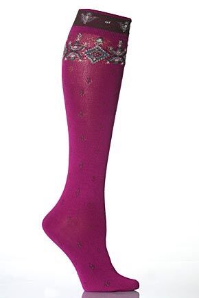 Ladies 1 Pair Hot Sox Mosaic Tapestry Icons Over the Knee Socks 50% OFF Dark Raspberry
