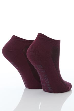 Ladies 2 Pair Elle Plain Organic Cotton Trainer Liners In 5 Colours Deep Purple