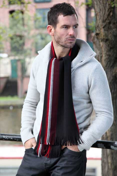 Mens Fraas 100% Wool Stripe Detail Scarf In 3 Colours Black - White