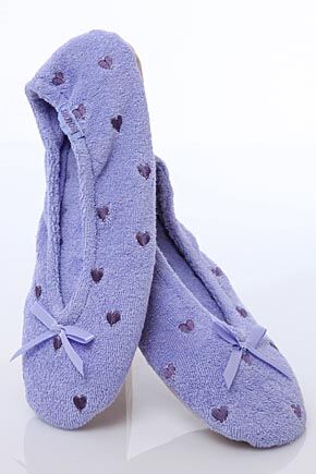Ladies 1 Pair Isotoner Heart Embroidered Terry Ballet Slippers 25% OFF