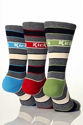 Mens 3 Pair Kickers Striped Socks In 2 Colours Multicoloured 2 6-11