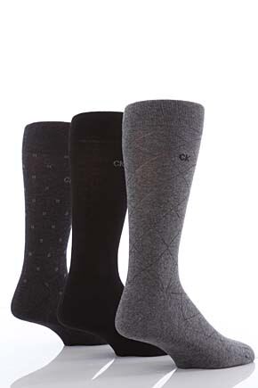 Mens 3 Pair Calvin Klein Fashion Geometric Socks In 2 Colours Browns