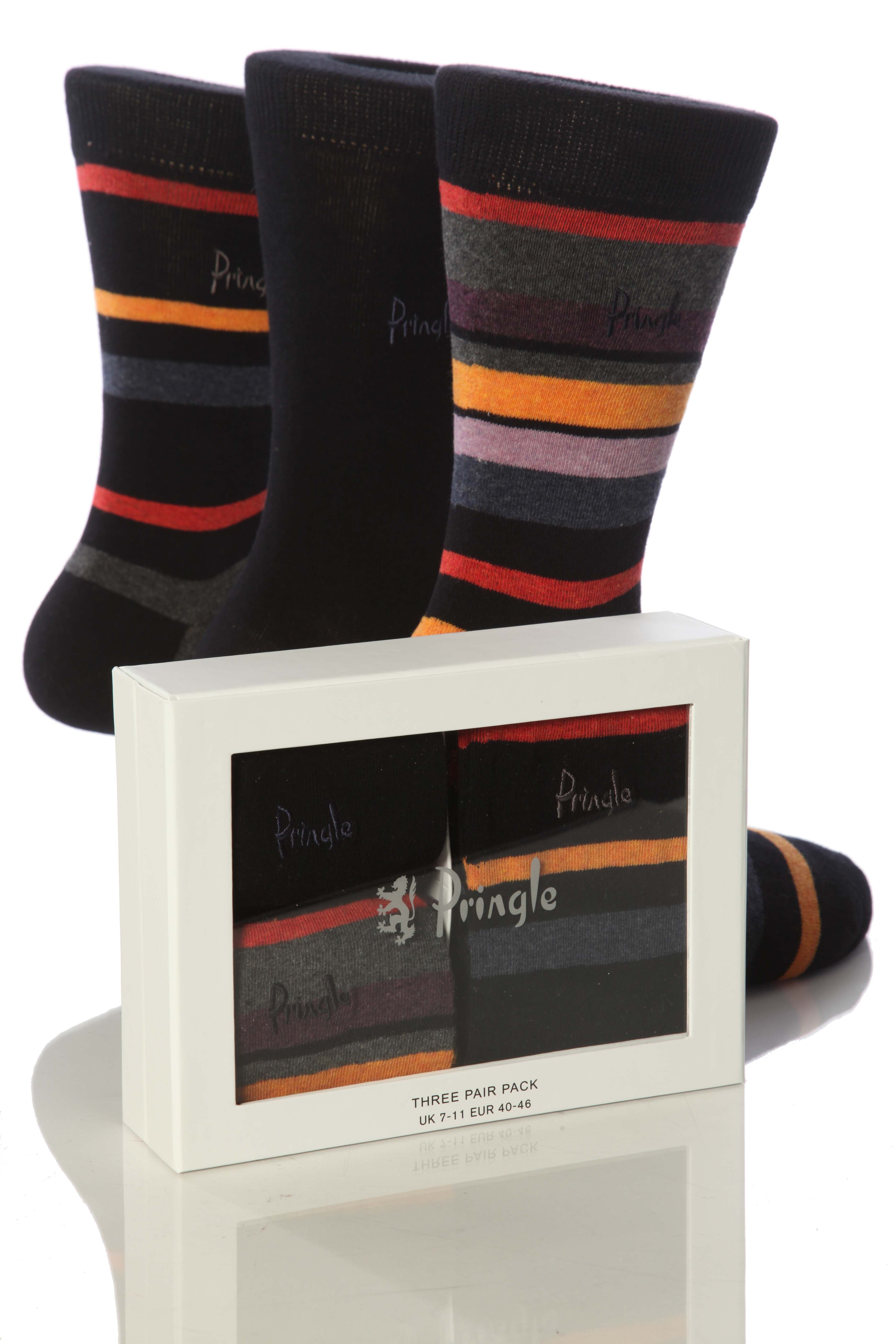 Mens 3 Pair Pringle Prestwick Stripe Sock Gift Box In 3 Colours