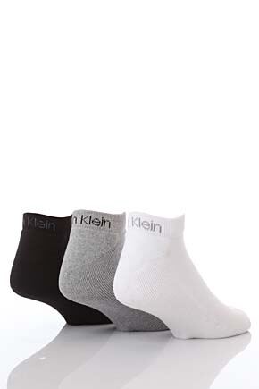 Mens 3 Pair Calvin Klein Bamboo Cotton Cushioned Trainer Liners In 3 Colours Black-White-Grey