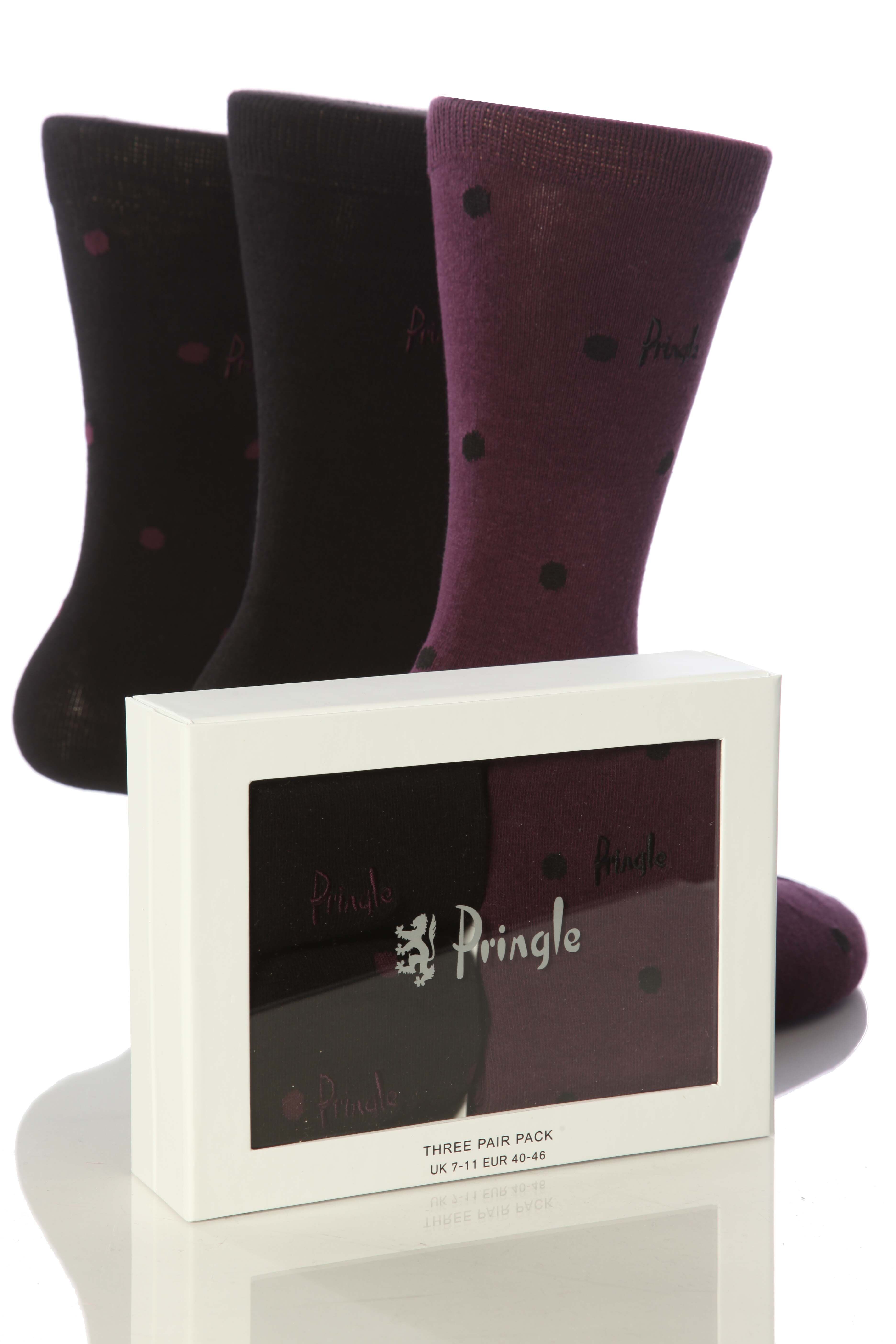 Mens 3 Pair Pringle Kinross Spot Sock Gift Box In 3 Colours Charcoal