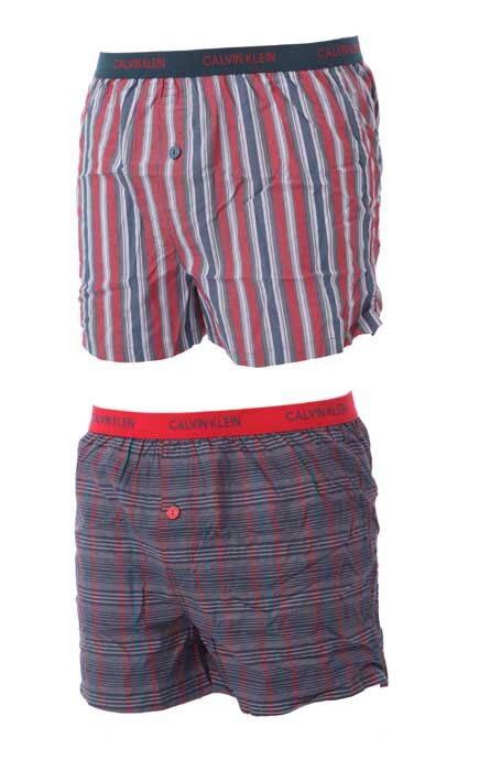 Mens 2 Pair Calvin Klein Colbie Stripe Woven Slim Boxer Shorts Navy XL