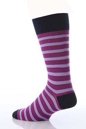 Mens 1 Pair Burlington Fashion Stripe Socks In 3 Colours Plum