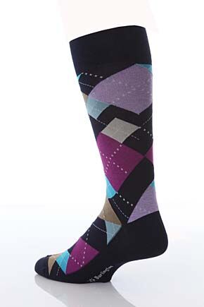 Mens 1 Pair Burlington Patchwork Argyle Socks 33% OFF Black