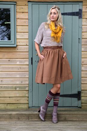 Ladies 2 Pair Elle Bamboo Stripe & Plain Knee High Socks In 4 Colours Chocolate