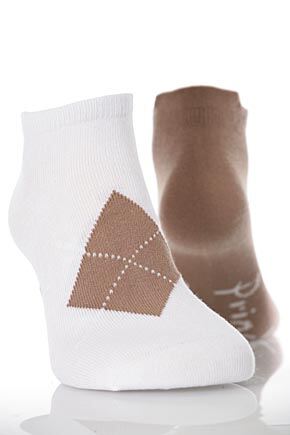 Ladies 2 Pair Pringle Livy Argyle Trainer Sock White Taupe