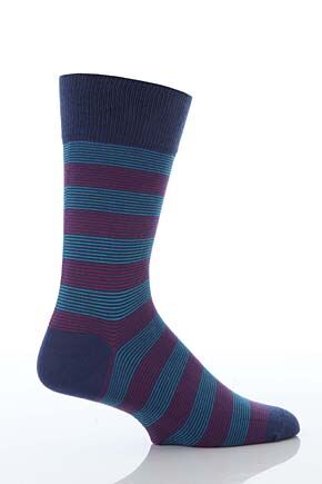 Mens 1 Pair John Smedley Boyd Striped Socks In 4 Colours Duke Blue-Violet-Acid