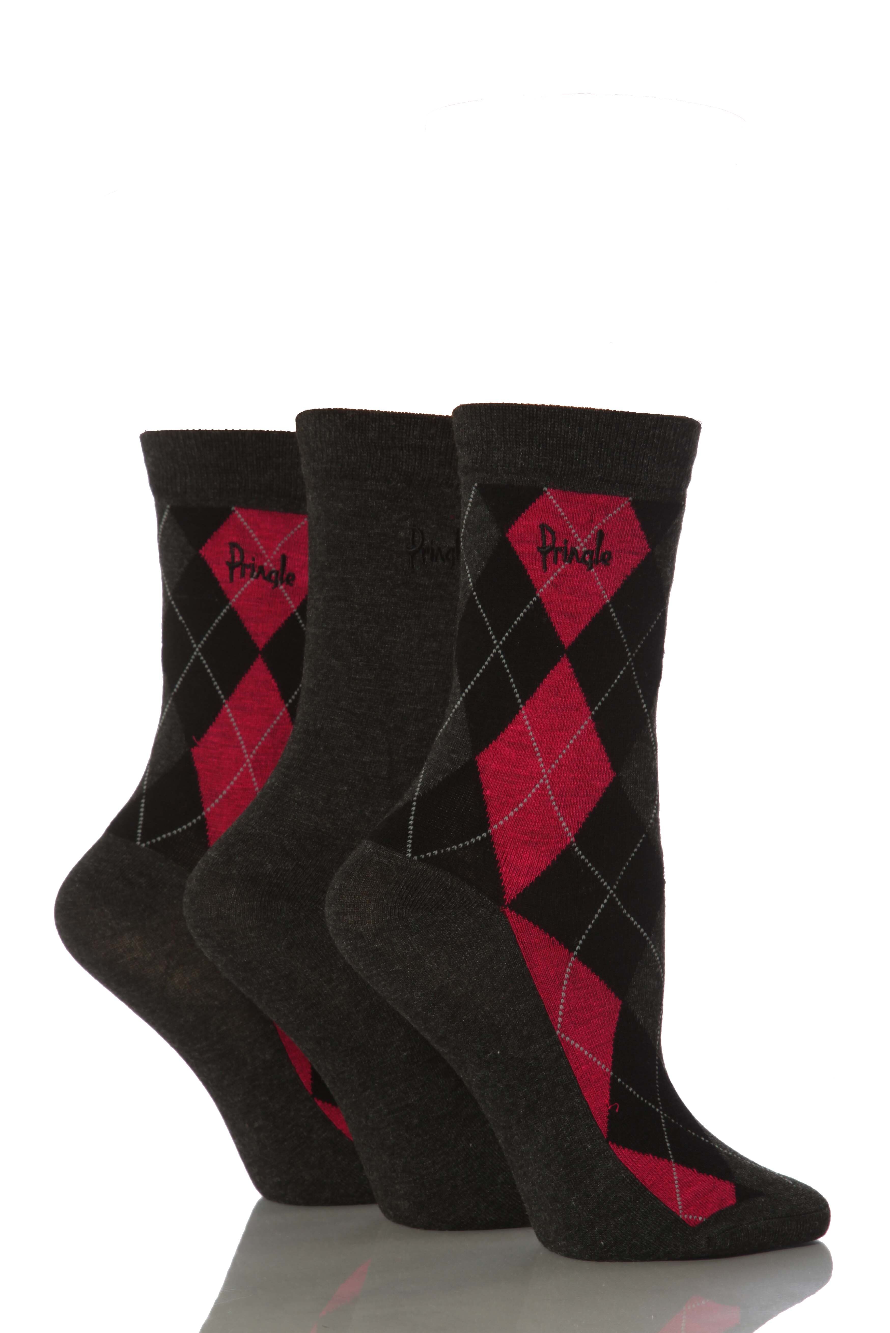Ladies 3 Pair Pringle Rachael Argyle Bamboo Socks In 6 Colours