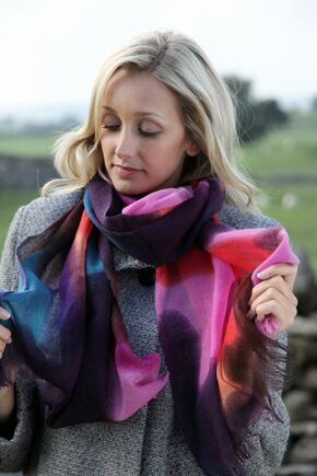 Ladies Fraas Painted Wool Wrap In 3 Colours Greens