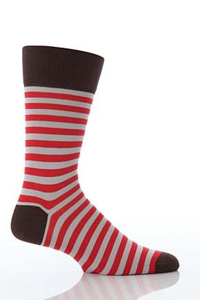 Mens 1 Pair John Smedley Ethan Striped Socks With Contrasting Heel, Toe and Cuff 25% OFF Charcoal-Na