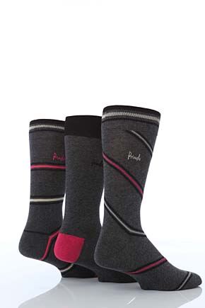 Mens 3 Pair Pringle Macduff Diagonal Striped Socks 25% OFF Black