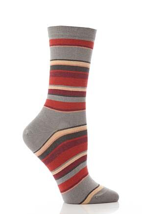 Ladies 1 Pair Levante Hoy Multi Stripe Sock In 2 Colours Mulberry