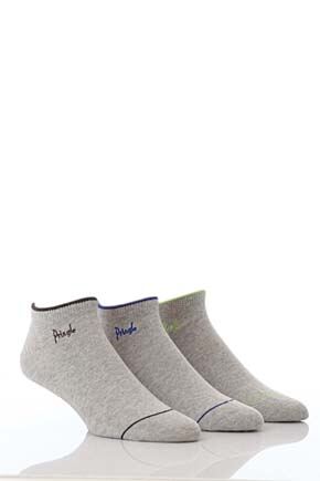 Mens 3 Pair Pringle Plain Secret Socks with Contrast Logo In 3 Colours Grey