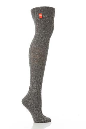 Ladies 1 Pair Urban Knit Knee High-Over Knee Top Socks In 3 Colours Grey