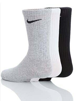 Kids 3 Pair Nike Lightweight Sport Crew Socks In 3 Colours White S