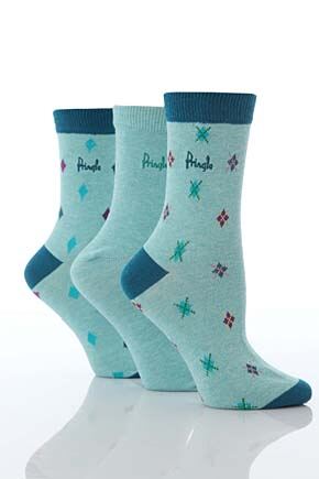 Ladies 3 Pair Pringle Mylee Scattered Diamond Socks In 3 Colours Pink