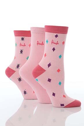 Ladies 3 Pair Pringle Mylee Scattered Diamond Socks 25% OFF Pink
