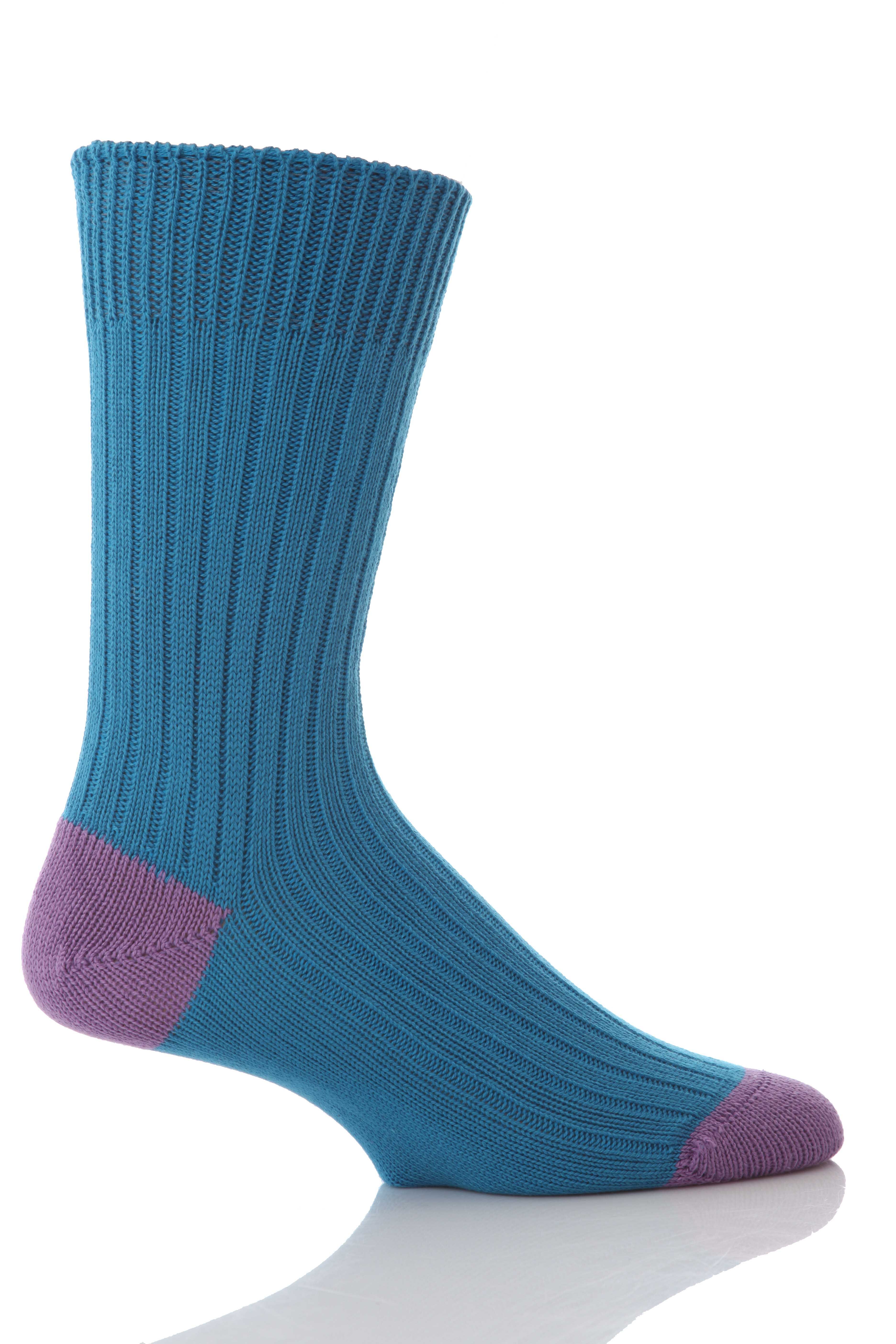 Mens 1 Pair SockShop of London Fashion Rib Cotton Socks With Contrast Heel & Toe In 10 Colours C