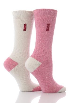 Ladies 2 Pair Jeep Fairisle Plain Socks In 2 Colours Pink