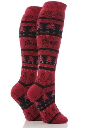Ladies 2 Pair Jeep Patterned Ski Socks In 2 Colours
