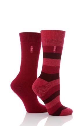 Ladies 2 Pair Jeep Plain & Stripe Mix Wool Socks In 3 Colours
