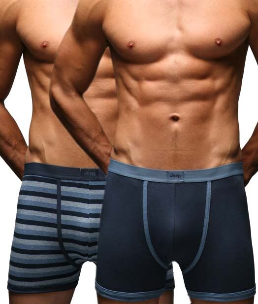 Mens 2 Pair Jeep Hipster Stripe & Plain Trunks In Navy Navy-Air M