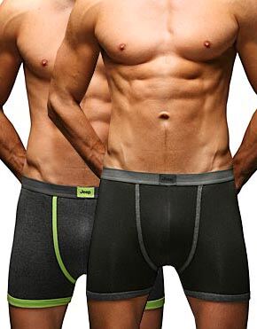 Mens 2 Pair Jeep Hipster Black Trunks with Green & Grey Contrast Piping Black-Green Large