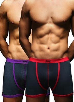 Mens 2 Pair Jeep Hipster Navy Trunks with Cerise & Purple Contrast Piping Navy/Cerise Large