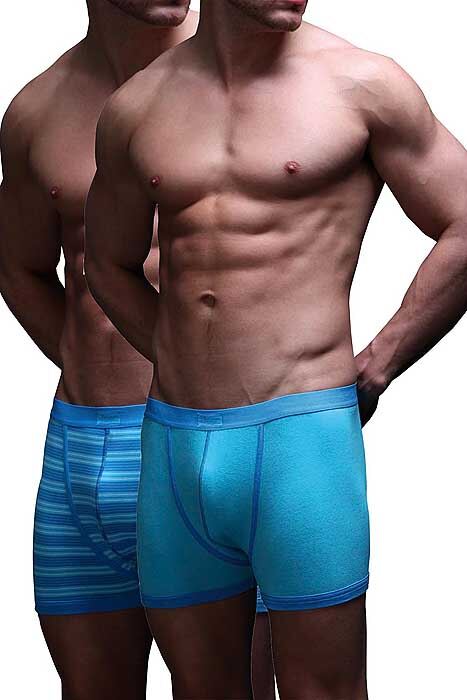 Mens 2 Pair Jeep Blue & Airforce Stripe & Plain Fitted Trunk Blue - Airforce L