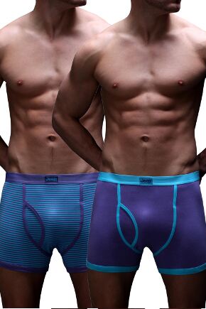 Mens 2 Pair Jeep Stripe & Plain Plum & Blue Fitted Keyhole Trunks Plum - Blue S
