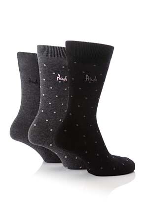 Mens 3 Pair Pringle Sterling Spots Sock 25% OFF Black
