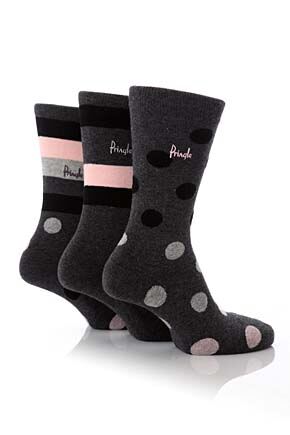 Mens 3 Pair Pringle Lochinver Fashion Spots Sock 25% OFF Black